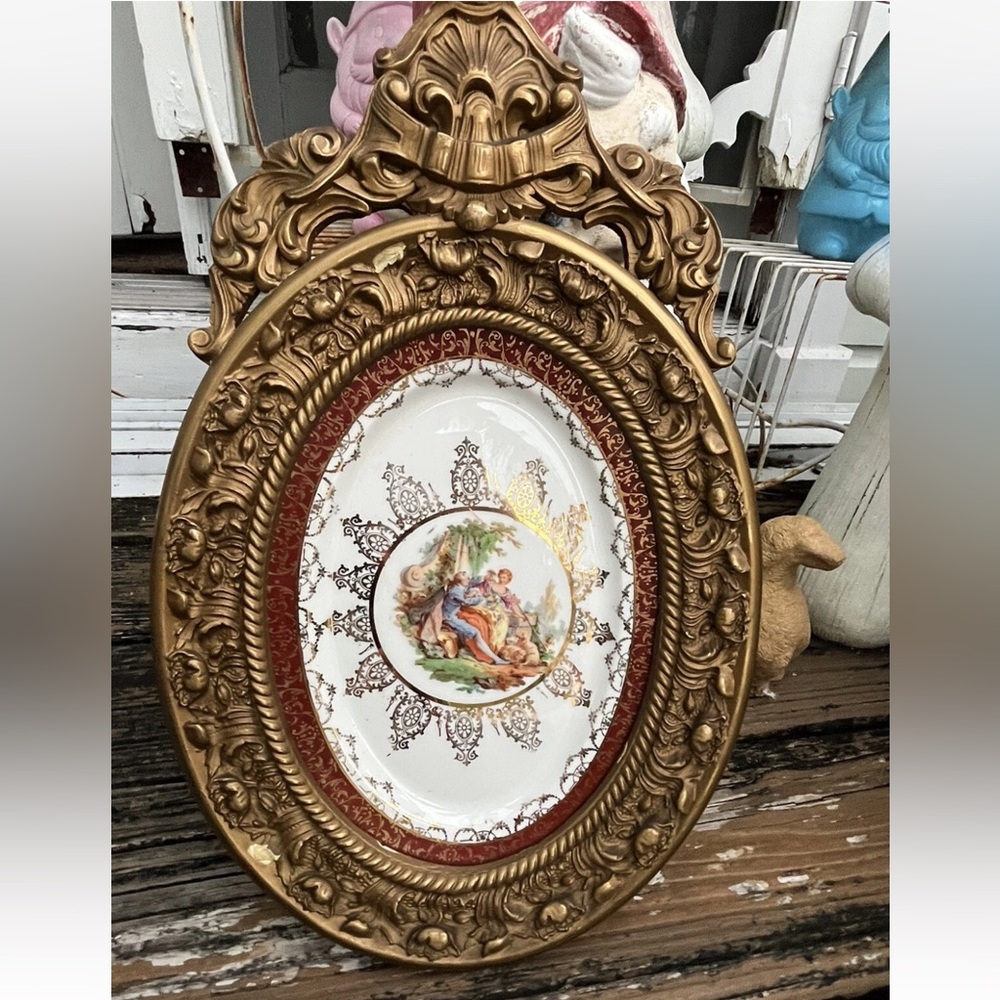 2 Atlas China 22 Karat Gold Serving Plate Platter Wood Framed Art Tall Vintage - Picture 7 of 13